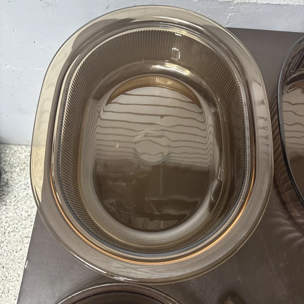 VTG‎ CORNING VISION PYREX 6 Piece Amber & 1 Piece Clear Lid Roasting Pan Pot Pie